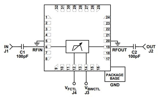 Application Circuit Diagram - Analog Devices Inc. HMC890 Tunable Band-Pass Filters